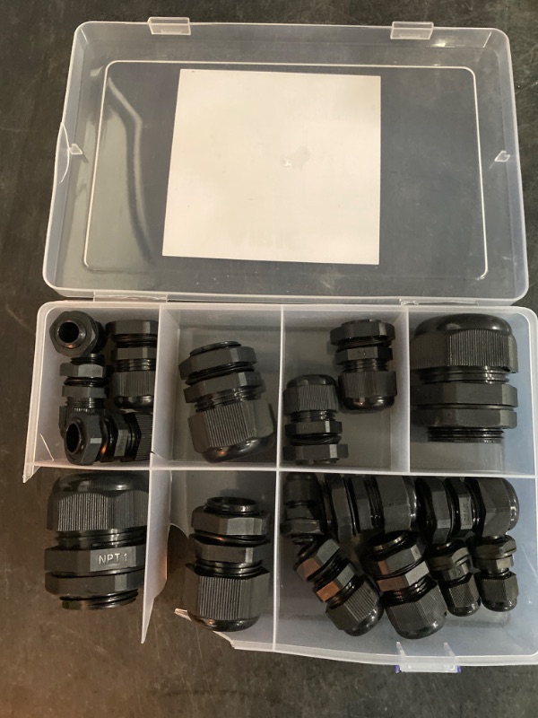 Photo 2 of 20pcs NPT Cable Glands Kit Waterproof IP68, 1/4" 3/8" 1/2" 3/4" 1" Nylon PA66 Adjustable Strain Relief Cord Connector, Junction Box Grips with Gaskets Locknut