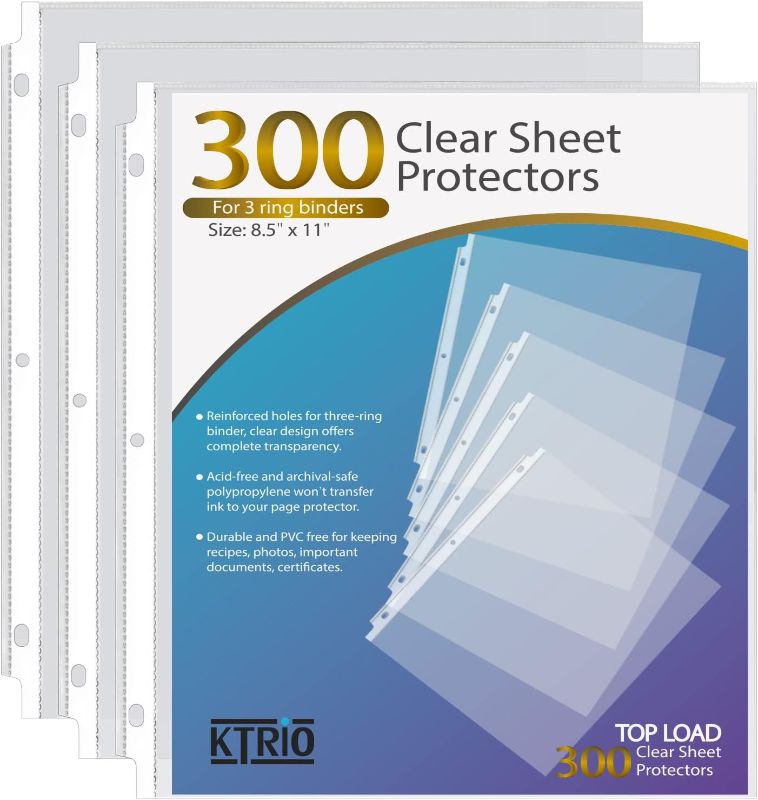 Photo 1 of Sheet Protectors 8.5 x 11 inch Clear Page Protectors for 3 Ring Binder, Plastic Sleeves for Binders, Top Loading Paper Protector Letter Size, 300 Pack