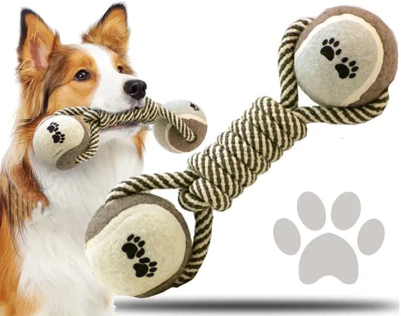 Photo 1 of Durable Dumbbell-Shaped Knot and Ball Combination for Dogs Rope Mixed Dog Toy Rubber Bones,Puppy Teething Toys, Durable Pet Puppy Dog Chew Toys for All Breeds