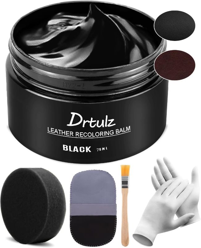 Photo 1 of Black Leather Recoloring Balm, Leather Color Restorer Conditioner, Leather Repair Kits for Vinyl Furniture, Sofa, Car Seats, Shoes - Repair Leather Color on Faded & Scratched Leather Couches