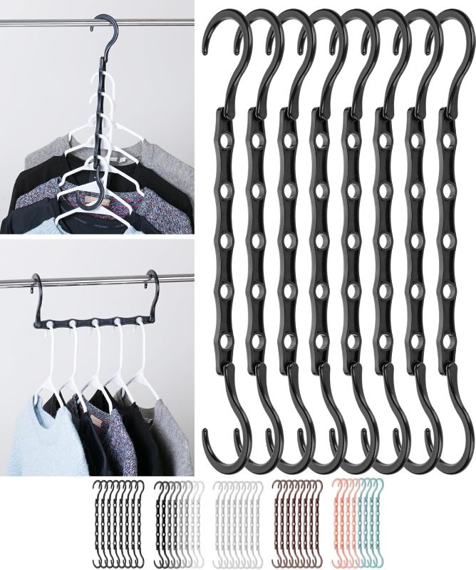 Photo 1 of Space Saving Hangers, Black, 8 Pack, Clothes Hangers Space Saving, Closet Hangers Space Saver, Closet Space Savers, Shirt Hangers Space Saving, Closet Hanger Organizers, Magic Hangers