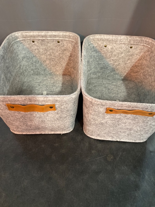 Photo 2 of Felt Basket, Set of 2 , Gray, Rectangular Storage Baskets