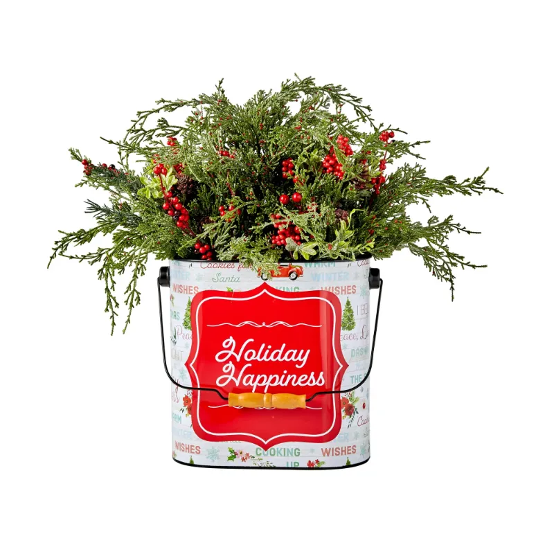 Photo 1 of The Pioneer Woman Artificial Bucket Planter Holiday Happiness