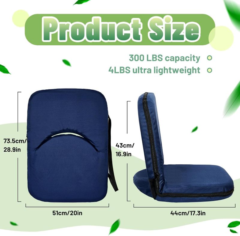 Photo 1 of Stadium Seat with Back Support, Folding Stadium Seat for Bleachers with 20 in Wide Cushion Waterproof Floor Chair 6 Reclining Positions Portable Recliner for Indoor Outdoor