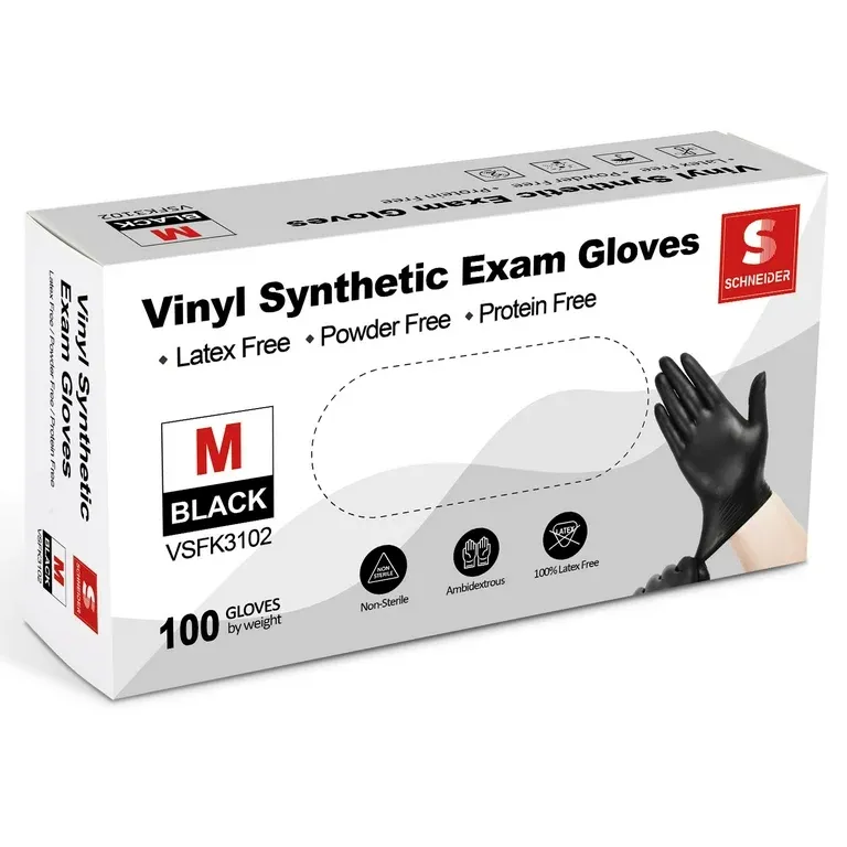 Photo 1 of 100 Large Schneider Vinyl Synthetic Exam Gloves, 4 Mil, Latex Free Disposable Gloves for Medical, Cooking, Cleaning, and Food Prep 2 Count