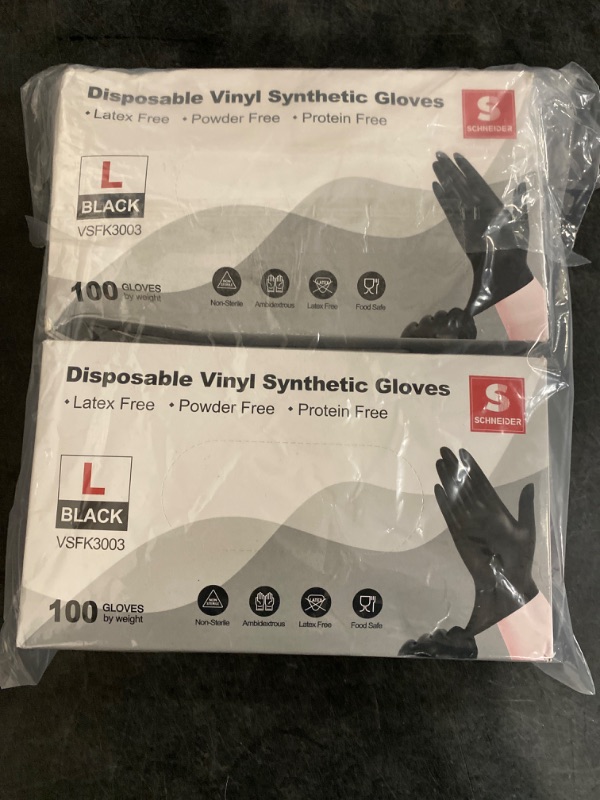 Photo 3 of 100 Large Schneider Vinyl Synthetic Exam Gloves, 4 Mil, Latex Free Disposable Gloves for Medical, Cooking, Cleaning, and Food Prep 2 Count