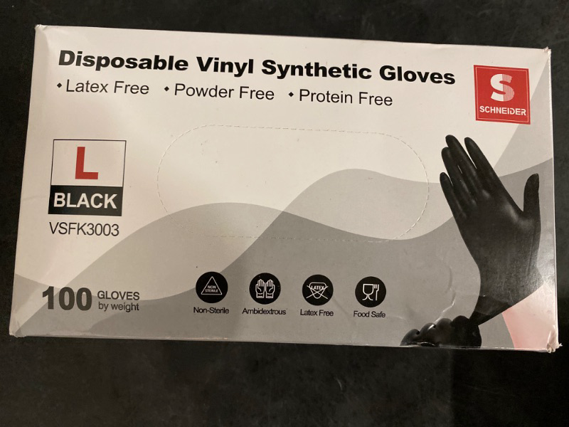 Photo 2 of 100 Large Schneider Vinyl Synthetic Exam Gloves, 4 Mil, Latex Free Disposable Gloves for Medical, Cooking, Cleaning, and Food Prep 2 Count