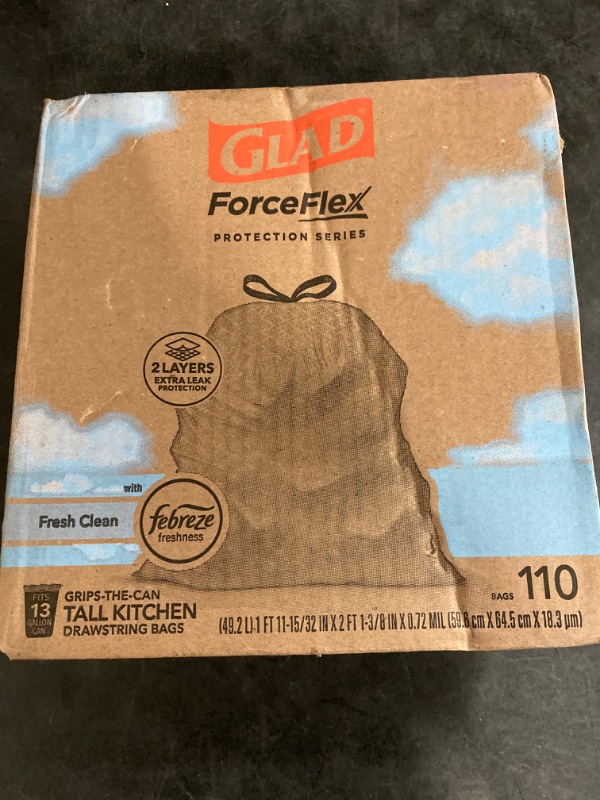 Photo 3 of Glad ForceFlex Drawstring Trash Bags, 13 Gal, Fragrance Free, 110 Ct, Pack May Vary