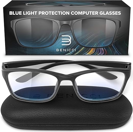 Photo 1 of Stylish Blue Light Blocking Glasses for Women or Men - Ease Computer and Digital Eye Strain, Dry Eyes, Headaches and Blurry Vision - Instantly Blocks Glare from Computers and Phone Screens w/Case