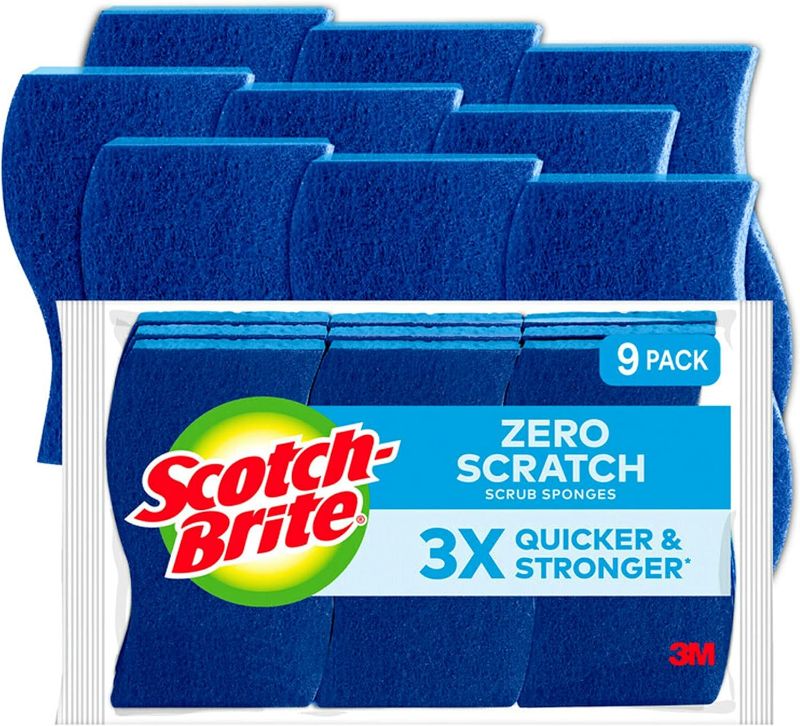 Photo 1 of Scotch-Brite Zero Scratch Non-Scratch Scrub Sponges, For Washing Dishes and Cleaning Kitchen, 9 Scrub Sponges, Blue