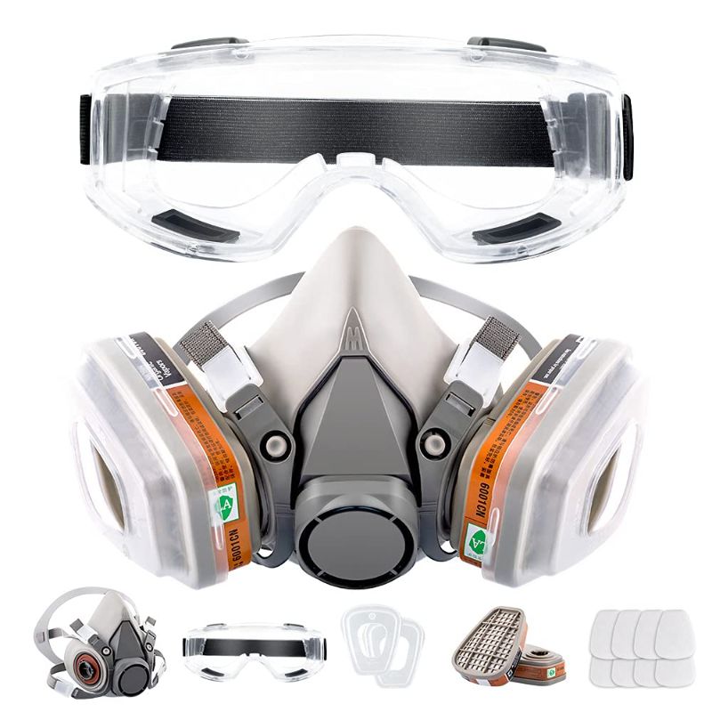 Photo 1 of Respirator Reusable Half Face Cover Gas Mask with Safety Glasses, Filters for Painting, chemical, Organic Vapor, Welding, Polishing, Woodworking and Other Work Protection