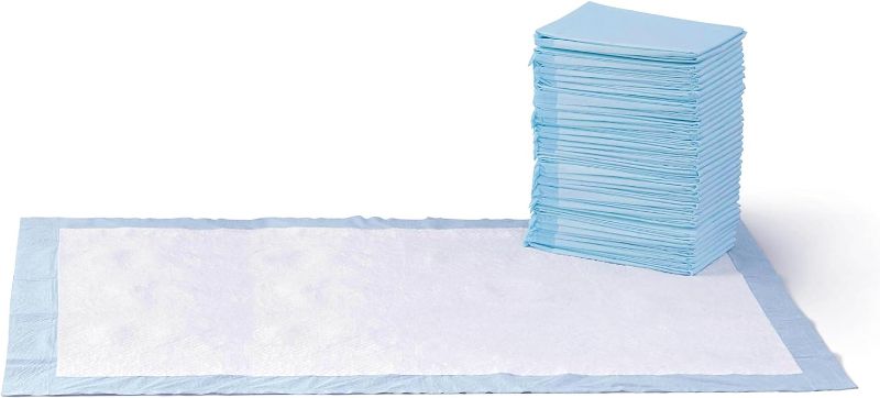 Photo 1 of Amazon Basics Leakproof Dog and Puppy Pee Pads with 5-Layer Quick-Dry Surface for Potty Training, Standard Absorbency, Giant, 27.5 x 44 Inch, Pack of 40, Blue & White