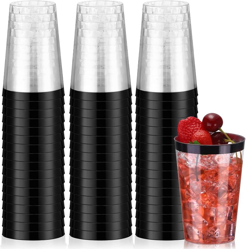 Photo 1 of 50 Pcs 12 oz Plastic Cups Disposable Cups 12 oz Plastic Glasses Clear Plastic Tumblers with Rim for Birthday Wedding Party Elegant Wine Coffee Cocktail Cups (Black)