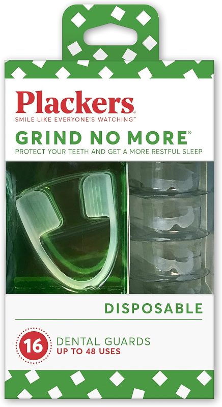 Photo 1 of Plackers Grind No More Night Guard, Nighttime Protection for Teeth, BPA Free, Sleep Well, Ready to Wear, Disposable, One Size Fits All, 16 Count