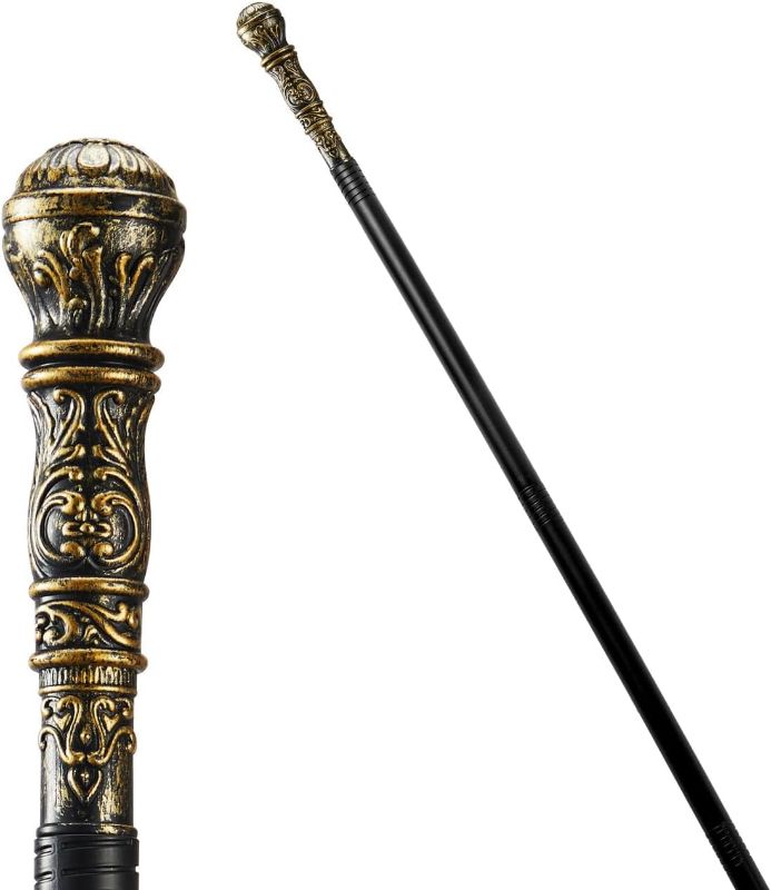 Photo 1 of Halloween Staff, Elegant Vintage Gold Walking Cane Prop Stick Kids Women Men Costume Party, Halloween Pimp Cane for Pretend Play Costume, Vampire Dress Up Parties