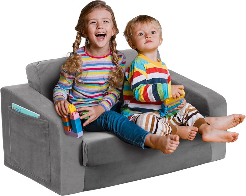 Photo 1 of Kids Couch, Extra Wide Toddler Sofa Convertible Fold Out to Lounger Bed for Girls and Boys,