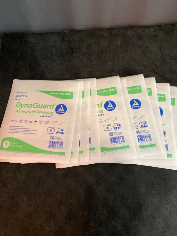 Photo 1 of Dynarex DynaGuard Waterproof Dressings, Sterile, Four-Layer Composite Dressing, Protects and Offers Optimal Moist-Environment, Bordered - 6" x 6", 1 Box of 10 Waterproof Dressings