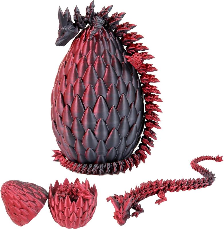 Photo 1 of 3D Printed Dragon Egg, Mystery Crystal Dragon Egg Fidget Toys Surprise, Easter Eggs Articulated Crystal Dragon Eggs with Dragon Inside (Black and Red)