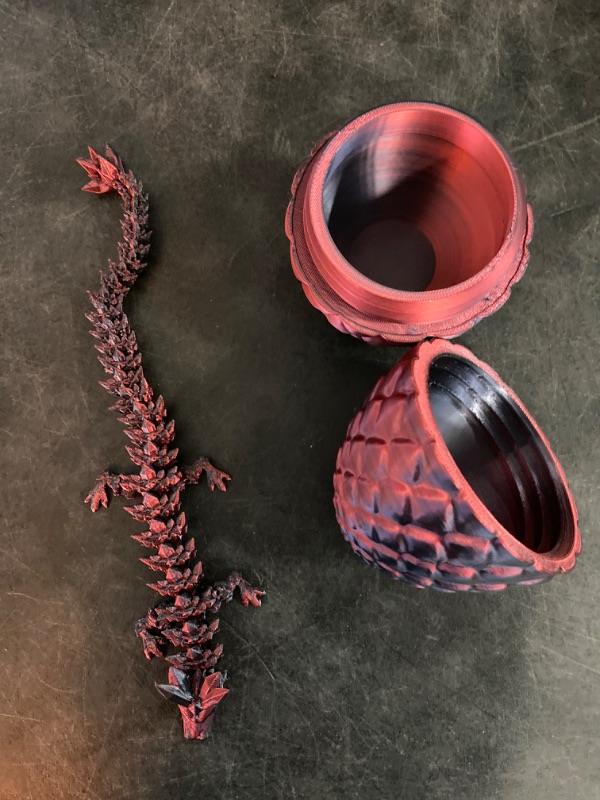 Photo 2 of 3D Printed Dragon Eggs with Dragon Inside, Articulated 3D Dragon Toys with 3D Dragon Eggs, Crystal Dragon Black Red