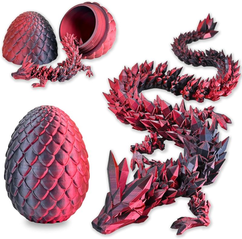 Photo 1 of 3D Printed Dragon Eggs with Dragon Inside, Articulated 3D Dragon Toys with 3D Dragon Eggs, Crystal Dragon Black Red