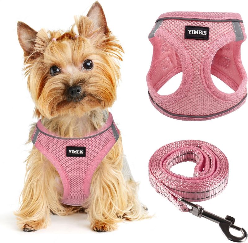 Photo 1 of Dog Harness for Small Dogs, Small Dog Harness and Leash Set, Honeycomb Grid, Reflective Lightweight Harness & Anti-Twist Pet Lead,Dog Harness (XS, Pink)