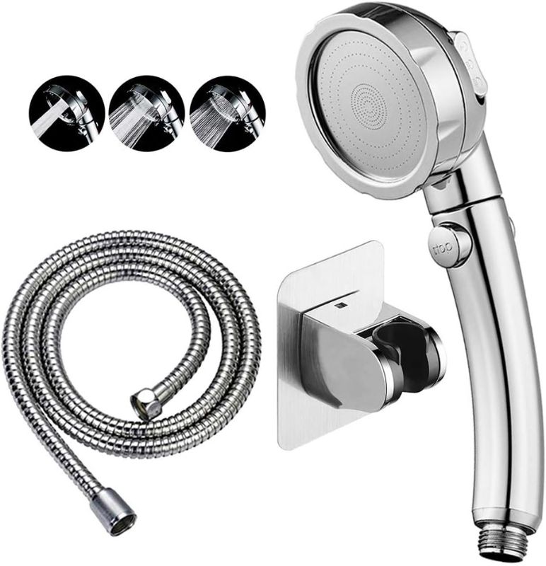 Photo 1 of Drill-Free High Pressure Handheld Shower Head with ON/OFF Pause Switch 3 Spray Modes Water Saving Showerhead, Detachable Puppy Shower Accessories (M:Shower Head (Chrome)+Bracket+Hose)