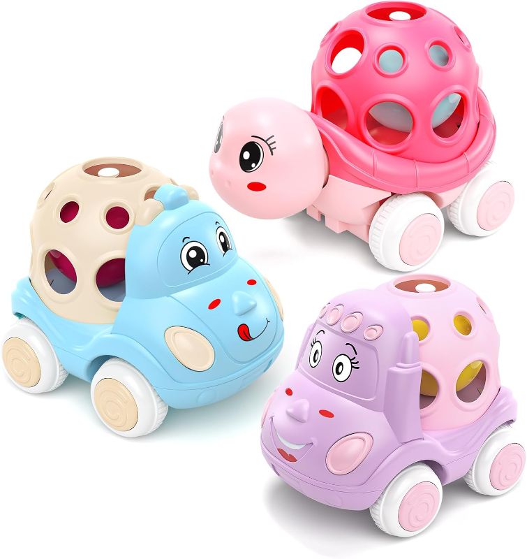 Photo 1 of Toys for Baby Girl Gifts, Baby Girl Toy Cars, Car Toys, Pink Play Cars for Girls, Push and Go Rattle Car for Infant Girl Birthday Gift for Baby Girls