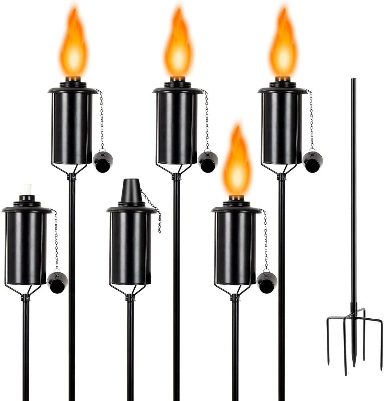 Photo 1 of 6 Packs Metal Garden Torches for Outside, 16oz Outdoor Metal Torch, Citronella Torches Lighting with 4-Prong Grounded Stake for Garden Patio Pathway