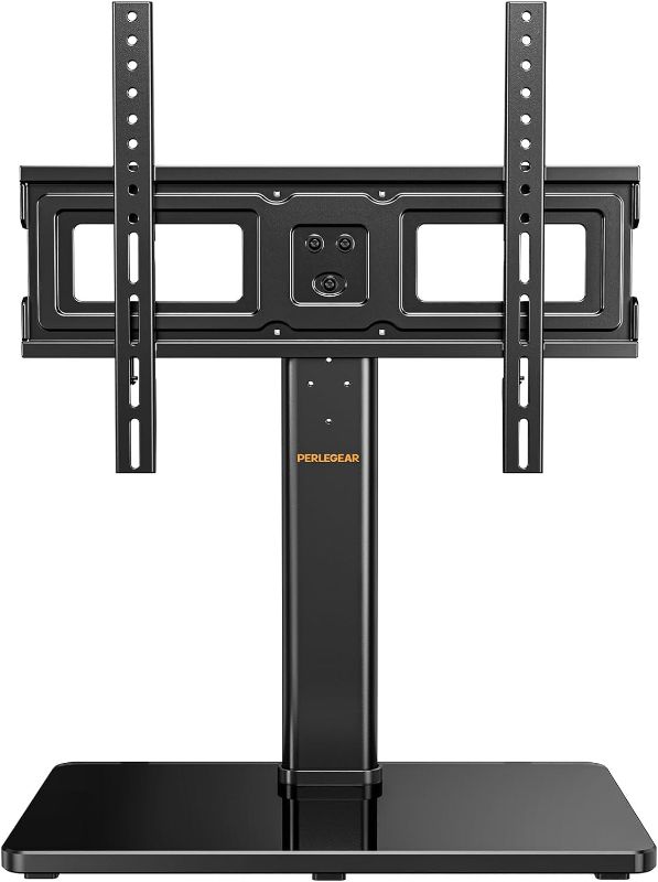 Photo 1 of Perlegear Tabletop TV Stand, Universal TV Stand for 23–60 Inch LCD/LED/OLED TVs, Height-Adjustable TV Stand with Tempered Glass Base & Cable Management, VESA 400x400mm