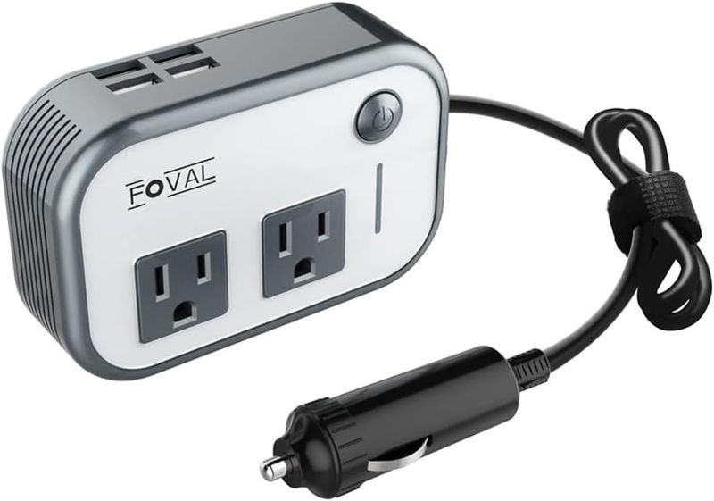 Photo 1 of FOVAL 200W Car Power Inverter, 12V DC to 110V AC Car Converter with 4 USB Ports Car Laptop Charger, Car Adapter for Plug Outlet