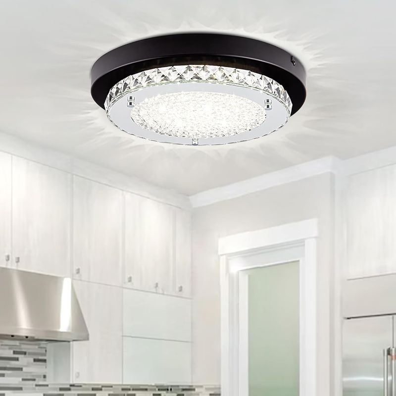 Photo 1 of Ceiling Light Fixture Crystal Flush Mount Ceiling Light Fixtures Dimmable Ceiling Light with Mirror Glass LED Hallway Light Fixtures Ceiling for Kitchen Island Entryway Living Room Meeting-Room 11In