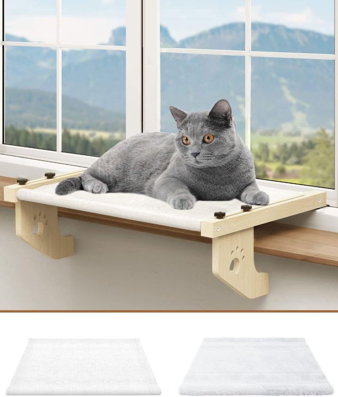 Photo 1 of Cat Window Perch,Cat Window Hammock for Indoor Cats,Sturdy,Easy to Adjust Assemble,Cat Window Seat with Cushion Bed Cover,Large Cat Bed for Windowsill Bedside Drawer