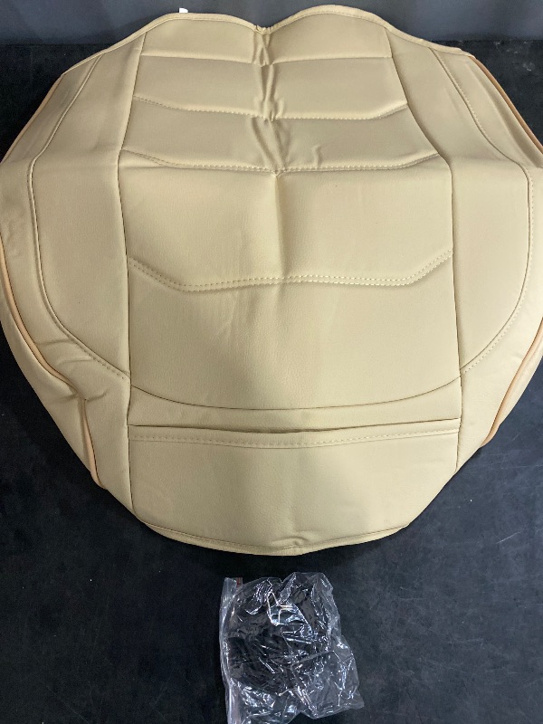 Photo 1 of Car Seat Cover for Luxury & Comfort - PU Leather, Anti-Slip, Full Wrap Protection with Storage Pocket for Bottom Cushion - Universal Fit for 95% of Vehicles (Beige,1 Piece)