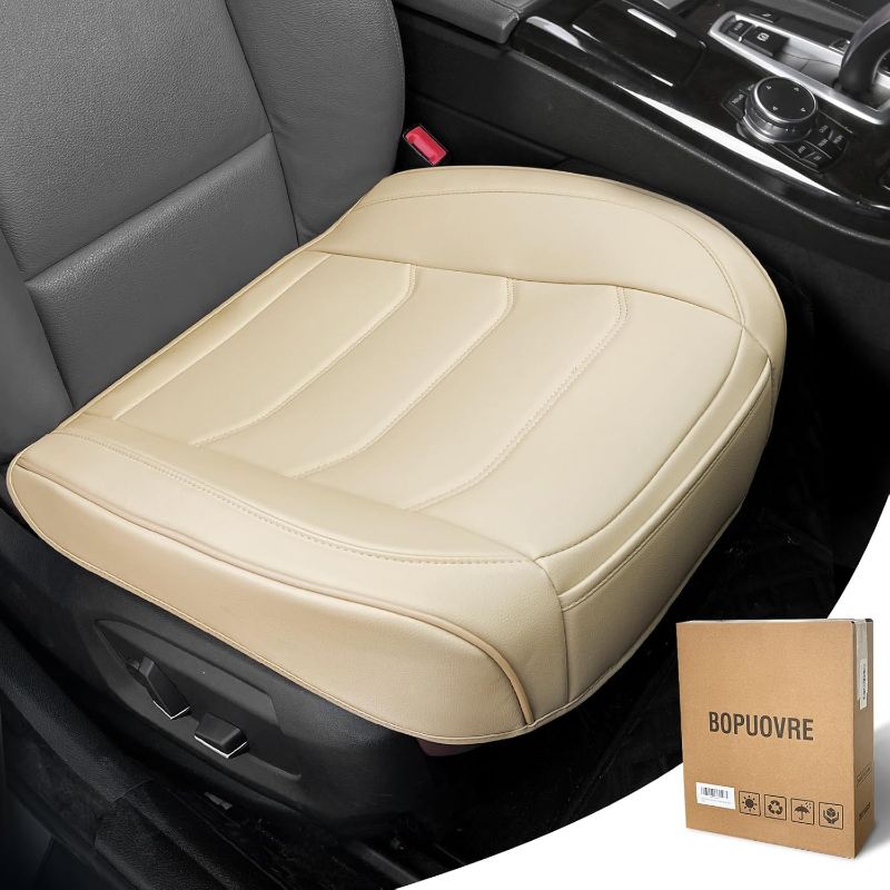 Photo 1 of Car Seat Cover for Luxury & Comfort - PU Leather, Anti-Slip, Full Wrap Protection with Storage Pocket for Bottom Cushion - Universal Fit for 95% of Vehicles (Beige,1 Piece)