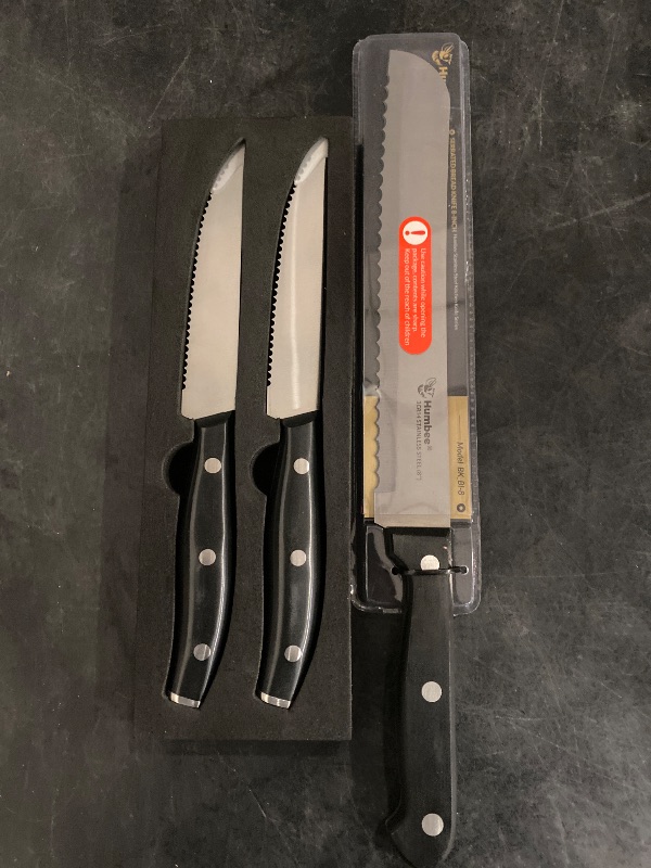 Photo 1 of 8 inch Bread Knife Serrated Knife Wave Edge Black
&&
2 Pack Serrated Steak Knives Gift Set