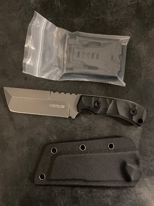 Photo 3 of  TAC Knives OLHM-012 Fixed Blade Outdoor Duty Knife Small Cleaver Knife 420HC Stonewashed Stainless Steel Field Knife Camping Knife with G10 Handle Waist Clip EDC Kydex Sheath (Black)