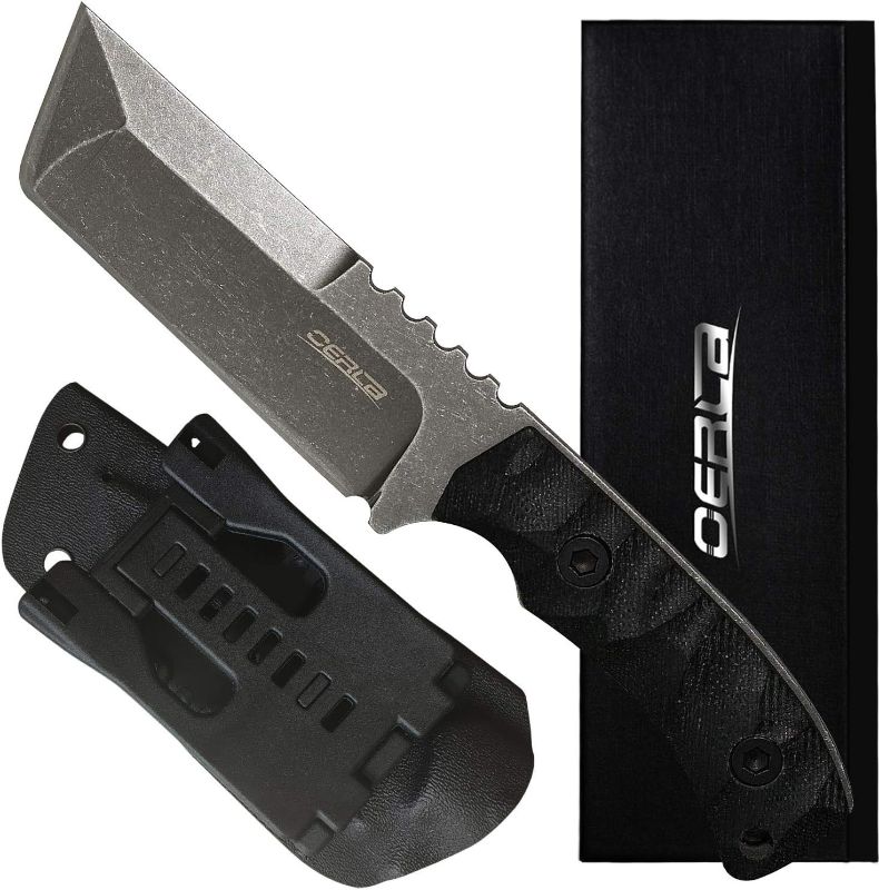 Photo 1 of  TAC Knives OLHM-012 Fixed Blade Outdoor Duty Knife Small Cleaver Knife 420HC Stonewashed Stainless Steel Field Knife Camping Knife with G10 Handle Waist Clip EDC Kydex Sheath (Black)