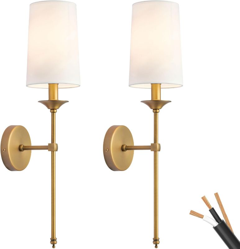 Photo 1 of Hardwired Wall Sconces Set of 2 Pack Vintage Black Candlestick Wall Light with White Fabric Lamp for Bedroom Living Room Fireplace Vanity Farmhouse Bathroom Mirror