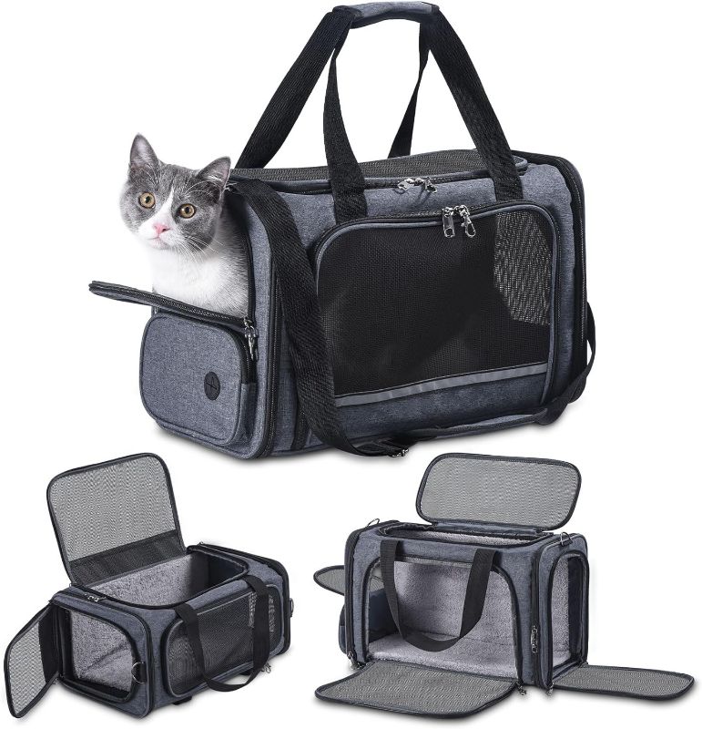 Photo 1 of Cat Carrier Pet Travel Carrier by Airplane Approved Under seat, TSA Airline Approved Soft-Sided Carrier Bag for cat,Dogs,17.5 x 8.5 x 11 inches,Grey