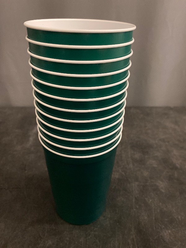 Photo 2 of 16 oz. Party Cups, Perfect for Cold Drinks, Sturdy & Durable, Disposable and 100% Recyclable, Made in USA, Green, 12 Count