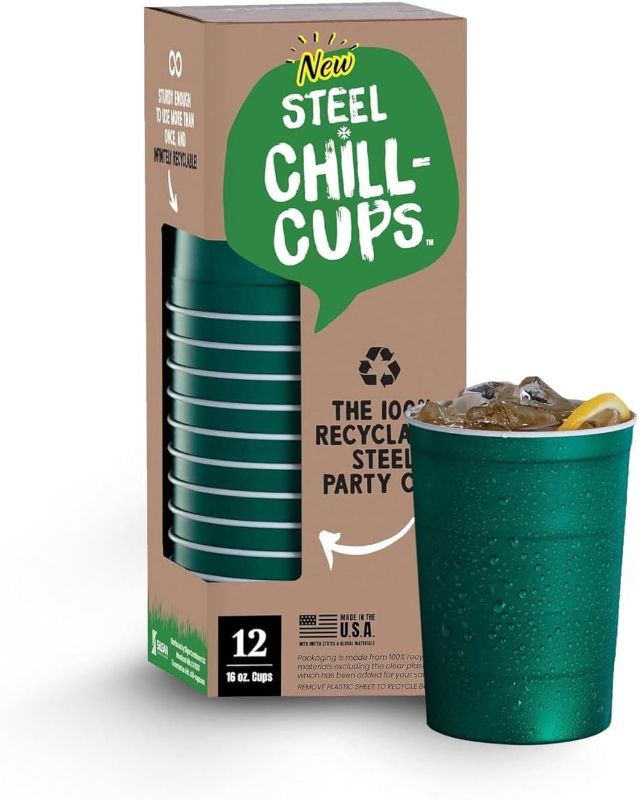 Photo 1 of 16 oz. Party Cups, Perfect for Cold Drinks, Sturdy & Durable, Disposable and 100% Recyclable, Made in USA, Green, 12 Count