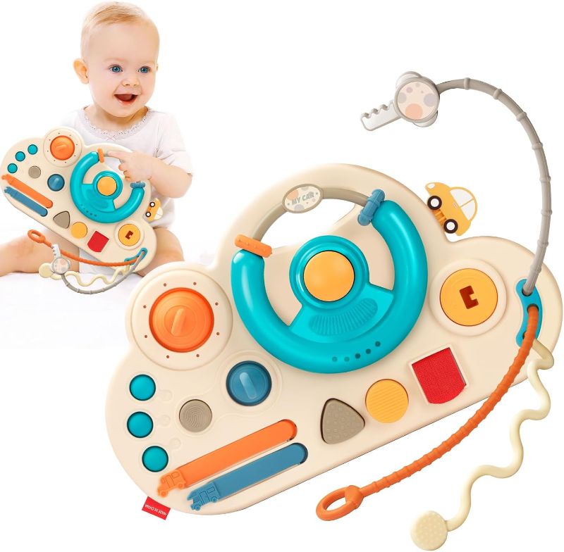 Photo 1 of Busy Board, Montessori Sensory Toys for Girls Kids and Boy 18 Month+, Steering Wheel Driving Pull String Toy for Kids, Educational Travel Toddler Toys for 2 3 4 5+ Years Old