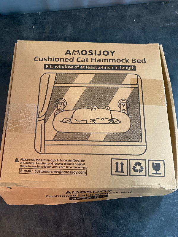 Photo 1 of Cordless Cat Window Perch, Cat Hammock for Wall with 4 Strong Suction Cups, Solid Metal Frame and Two Replaceable Covers, Foldable Cat Beds for Indoor Cats (Large-Cushion Bed-Gray)