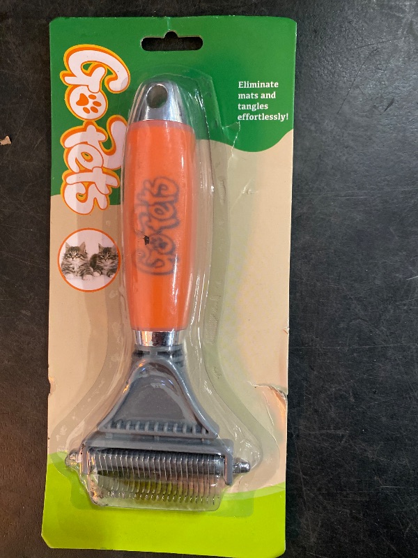 Photo 2 of GoPets 2-Sided Deshedding & Dematting Comb for Dogs, Cat Grooming Brush, Undercoat Brush for Mats, Tangles, & Shedding, Stainless Steel Blades, Ergonomic Handle, Ideal for All Breeds & Coat Types