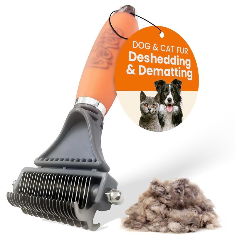 Photo 1 of GoPets 2-Sided Deshedding & Dematting Comb for Dogs, Cat Grooming Brush, Undercoat Brush for Mats, Tangles, & Shedding, Stainless Steel Blades, Ergonomic Handle, Ideal for All Breeds & Coat Types