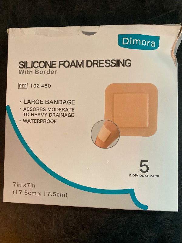 Photo 3 of Dimora Large Bandage Ultra Soft Wound Dressing - Bordered Silicone Adhesive Foam Dressing 7"x7" (5"x5"pad) for Bed Sores,Burn Treatment,Large Surgical Wound,Diabetic Ulcers,5 Pack