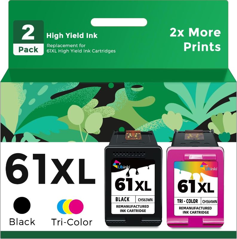 Photo 1 of 61XL Ink Cartridge 2-Pack Replacement for HP Ink 61 Black Color Combo Pack XL HP61 HP61XL to Envy 4500 5530 4502 4501 officejet 4630 4635 4632 deskjet 1000 1010 1510 2540 3050 3510 2542 3512 Printer