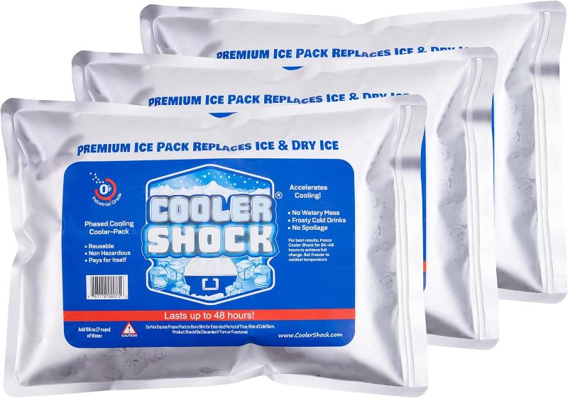 Photo 1 of Cooler Shock Ice Packs for Cooler - Large Cooler Ice Packs for Camping Coolers & Backpack Coolers - Durable Iron-Seal Design - 10" x 14", Pack of 3