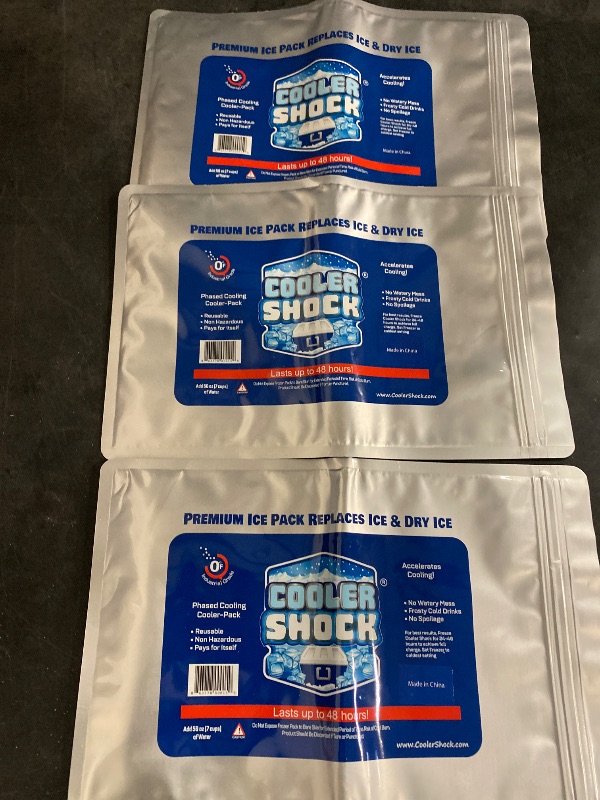 Photo 1 of Cooler Shock Ice Packs for Cooler - Large Cooler Ice Packs for Camping Coolers & Backpack Coolers - Durable Iron-Seal Design - 10" x 14", Pack of 3