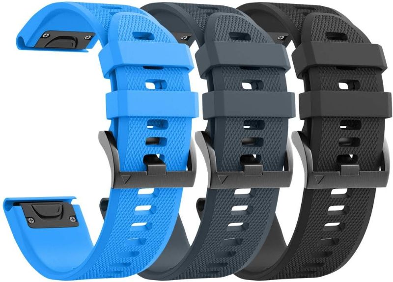 Photo 1 of ANCOOL for Fenix 5 Watch Band/Fenix 6 Watch Band/Garmin Fenix 7 Band 22mm Soft Silicone Bands Compatible With Garmin S62 Watch Bands/Fenix 5 PLUS Band(Black,Slate,Blue)